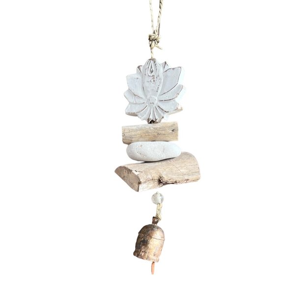 Lotus Flower Yoga Wind Chime Namaste Bleached Driftwood Windchime Soothing Nana - Picture 2 of 3